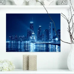 Designart - Blue Chicago Skyline Night - Cityscape Photo Canvas Print