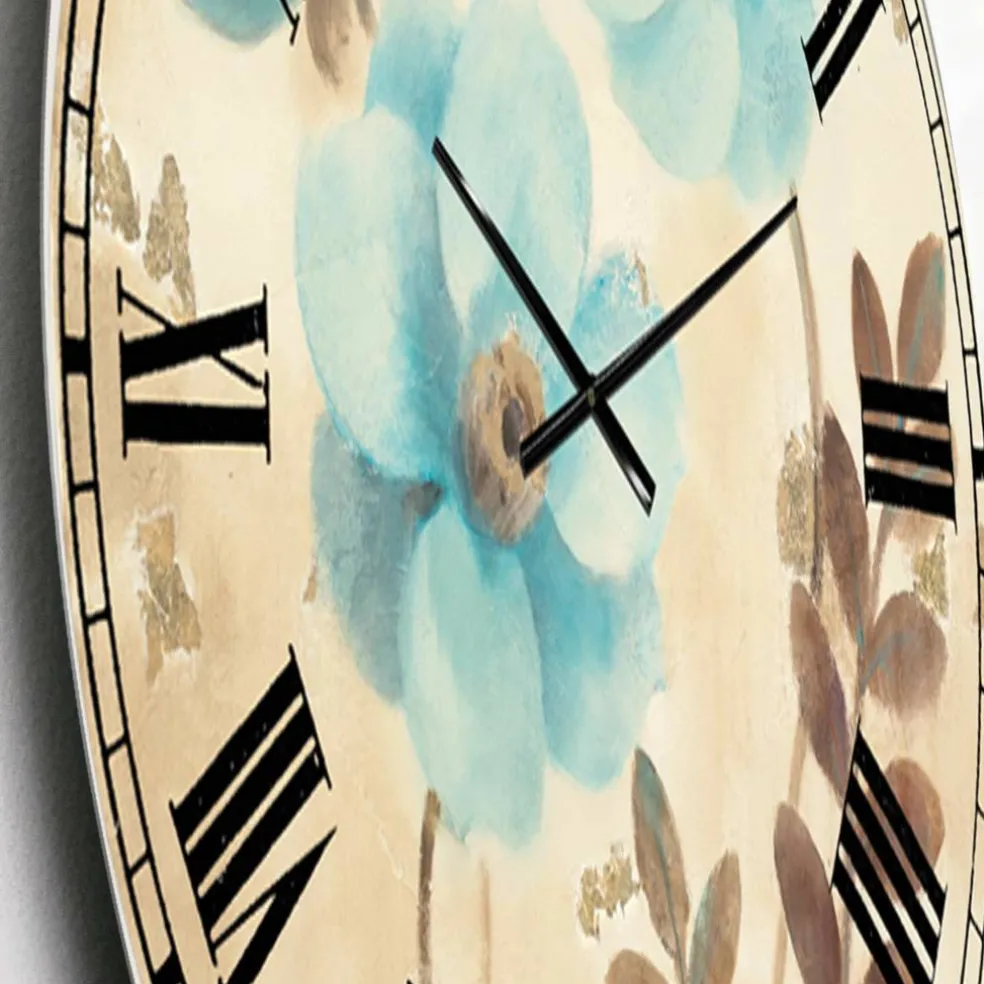 Designart 'Blue Poppies Cottage Flowers Ii Farmhouse Wall Clock