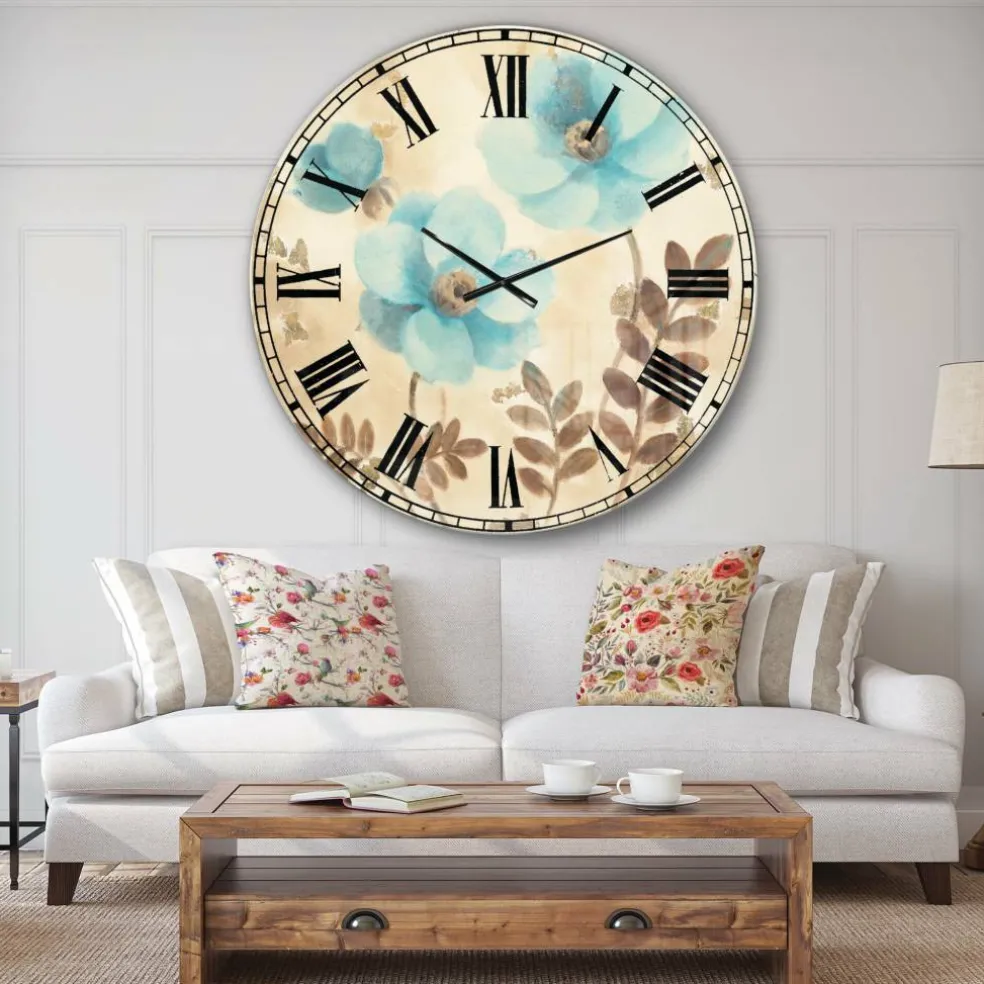 Designart 'Blue Poppies Cottage Flowers Ii Farmhouse Wall Clock