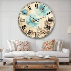 Designart 'Blue Poppies Cottage Flowers Ii Farmhouse Wall Clock