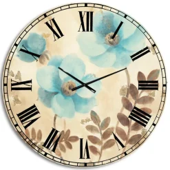 Designart 'Blue Poppies Cottage Flowers Ii Farmhouse Wall Clock