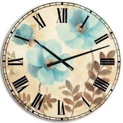 Designart 'Blue Poppies Cottage Flowers Ii Farmhouse Wall Clock
