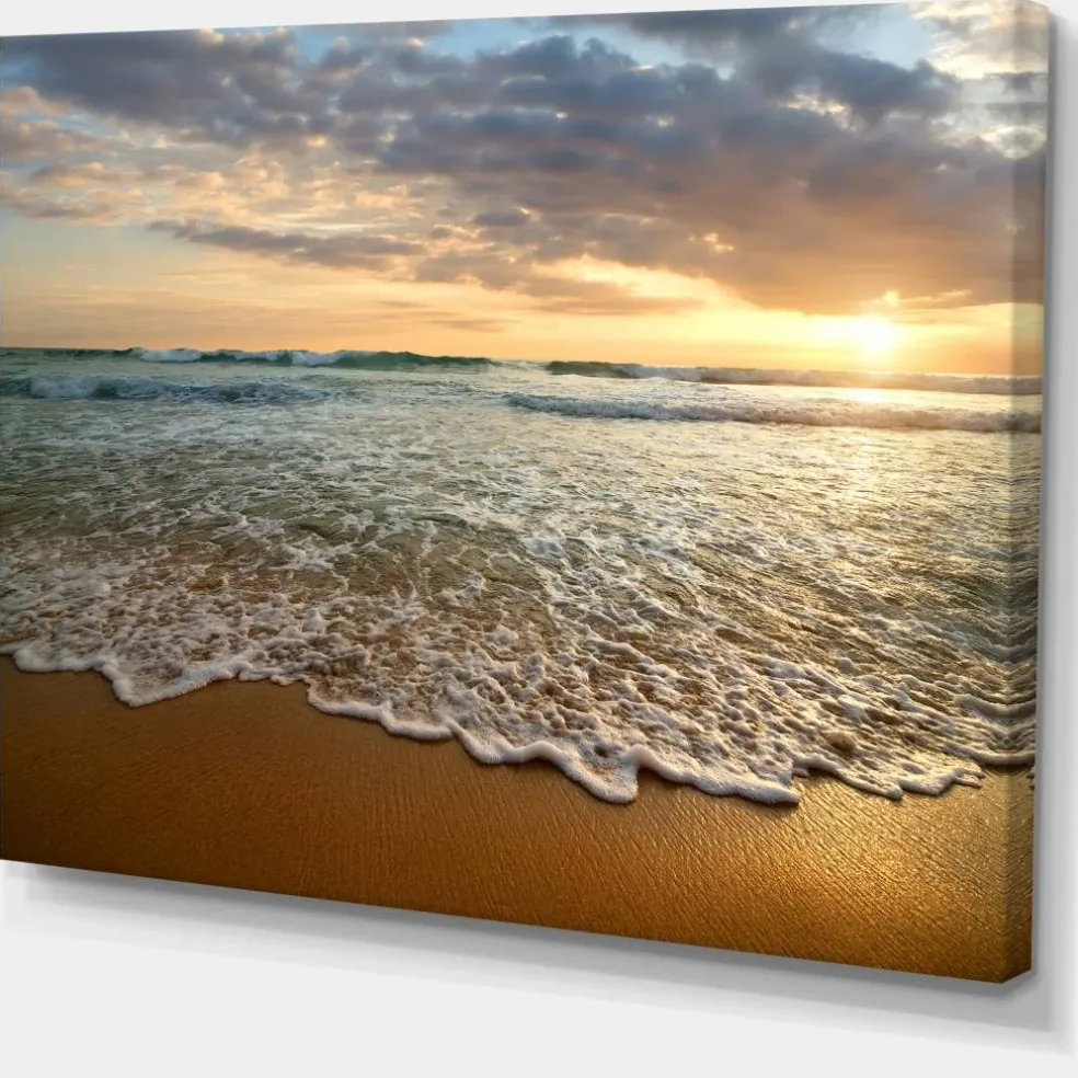 Designart - Bright Cloudy Sunset in Calm Ocean - Seashore Canvas Art Print