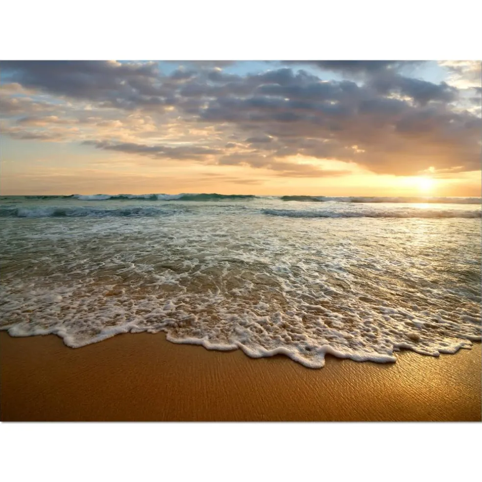 Designart - Bright Cloudy Sunset in Calm Ocean - Seashore Canvas Art Print