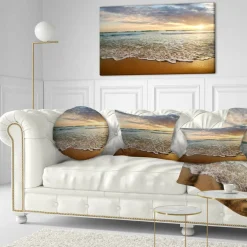 Designart - Bright Cloudy Sunset in Calm Ocean - Seashore Canvas Art Print