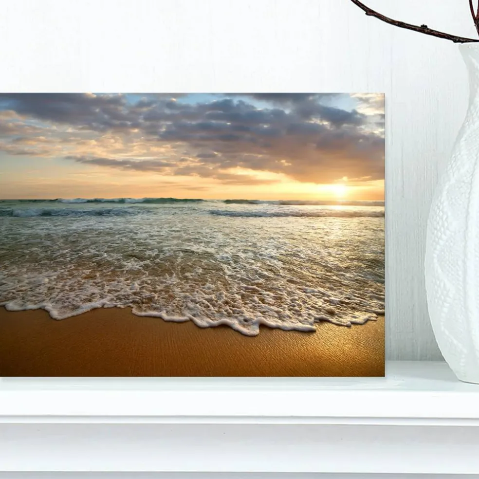 Designart - Bright Cloudy Sunset in Calm Ocean - Seashore Canvas Art Print