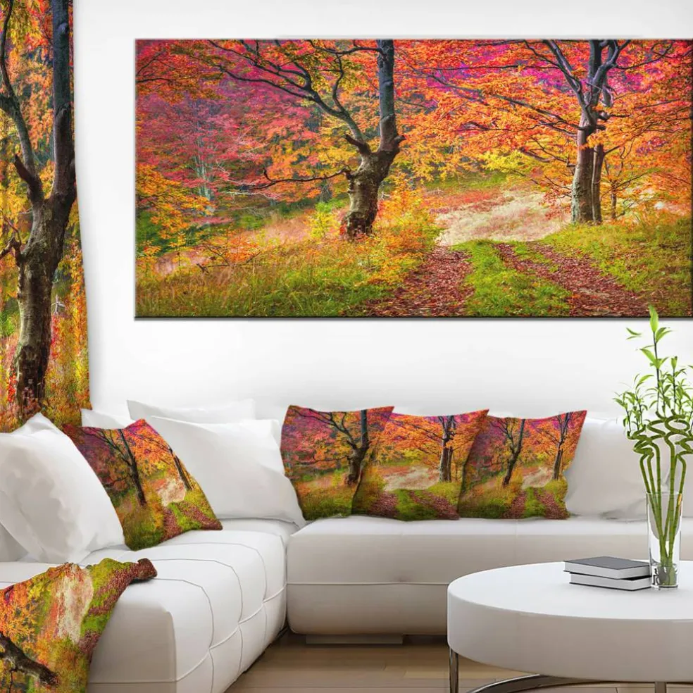 Designart - Bright Colorful Fall Trees in Forest - Large Landscape Canvas Art Print