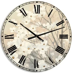 Designart 'Brown Onn Grey Blossoms Traditional Wall Clock