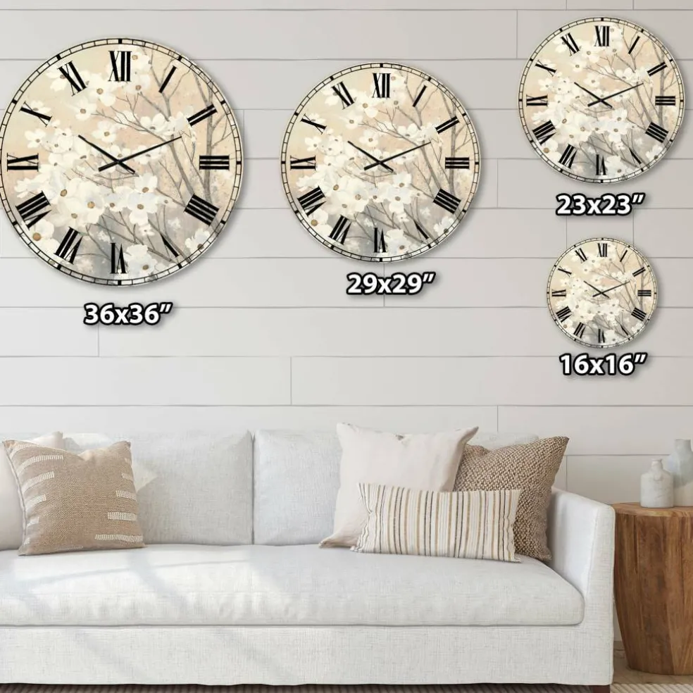 Designart 'Brown Onn Grey Blossoms Traditional Wall Clock