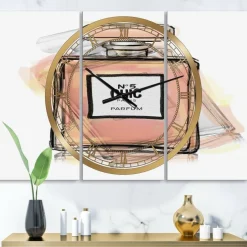 Designart Chic Nr 5 Paris Parfum V Oversized Fashion Multipanel Wall Clock