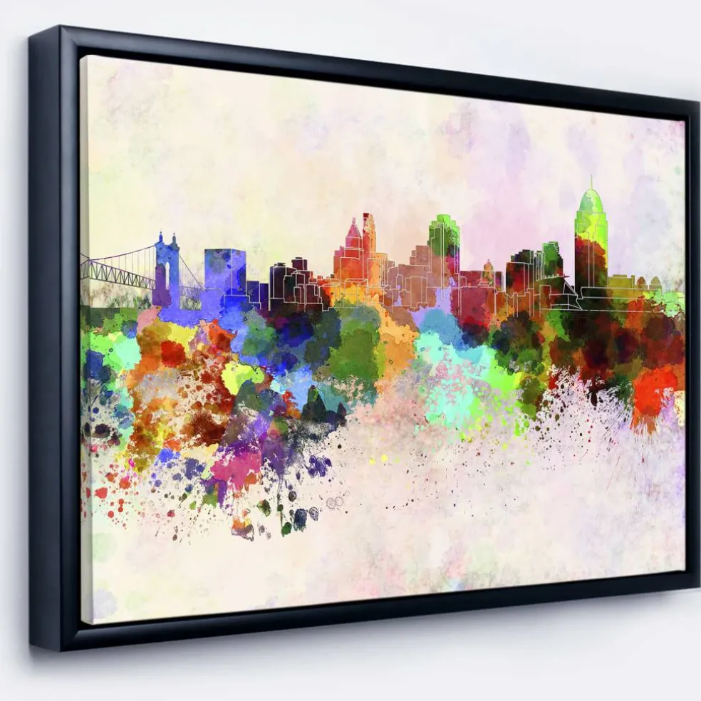 Designart - Cincinnati Skyline - Cityscape Canvas Artwork Print in Black Frame