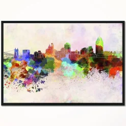 Designart - Cincinnati Skyline - Cityscape Canvas Artwork Print in Black Frame