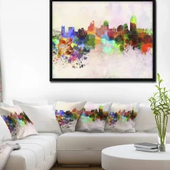 Designart - Cincinnati Skyline - Cityscape Canvas Artwork Print in Black Frame