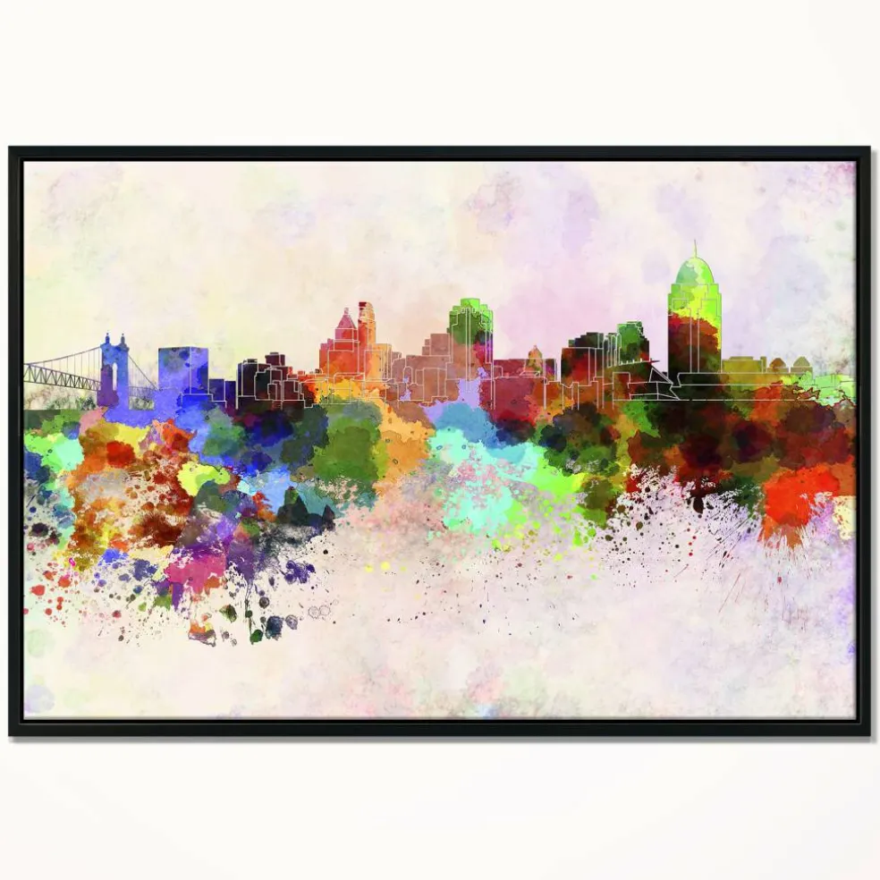Designart - Cincinnati Skyline - Cityscape Canvas Artwork Print in Black Frame
