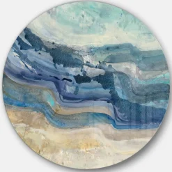 Designart - Coast Blue Sea Waves Watercolour - Traditional Metal Circle Wall Art