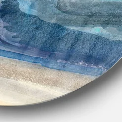 Designart - Coast Blue Sea Waves Watercolour - Traditional Metal Circle Wall Art