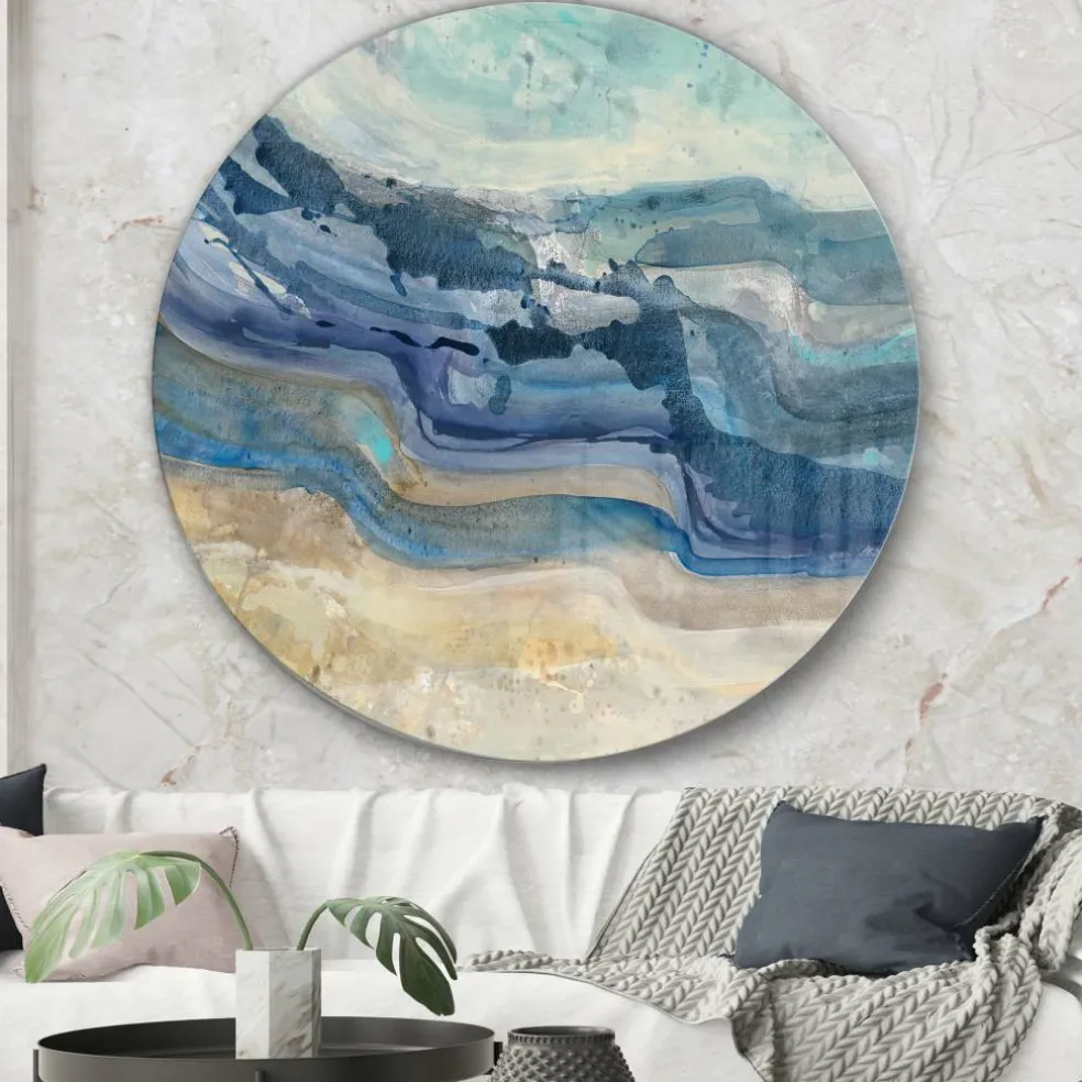 Designart - Coast Blue Sea Waves Watercolour - Traditional Metal Circle Wall Art