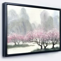 Designart - Flowering Trees at Spring - Landscape Art Print Framed Canvas