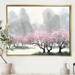 Designart - Flowering Trees at Spring - Landscape Art Print Framed Canvas