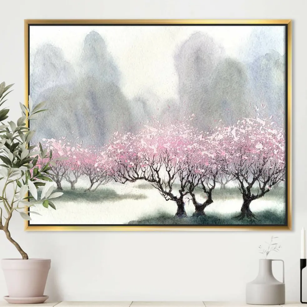 Designart - Flowering Trees at Spring - Landscape Art Print Framed Canvas