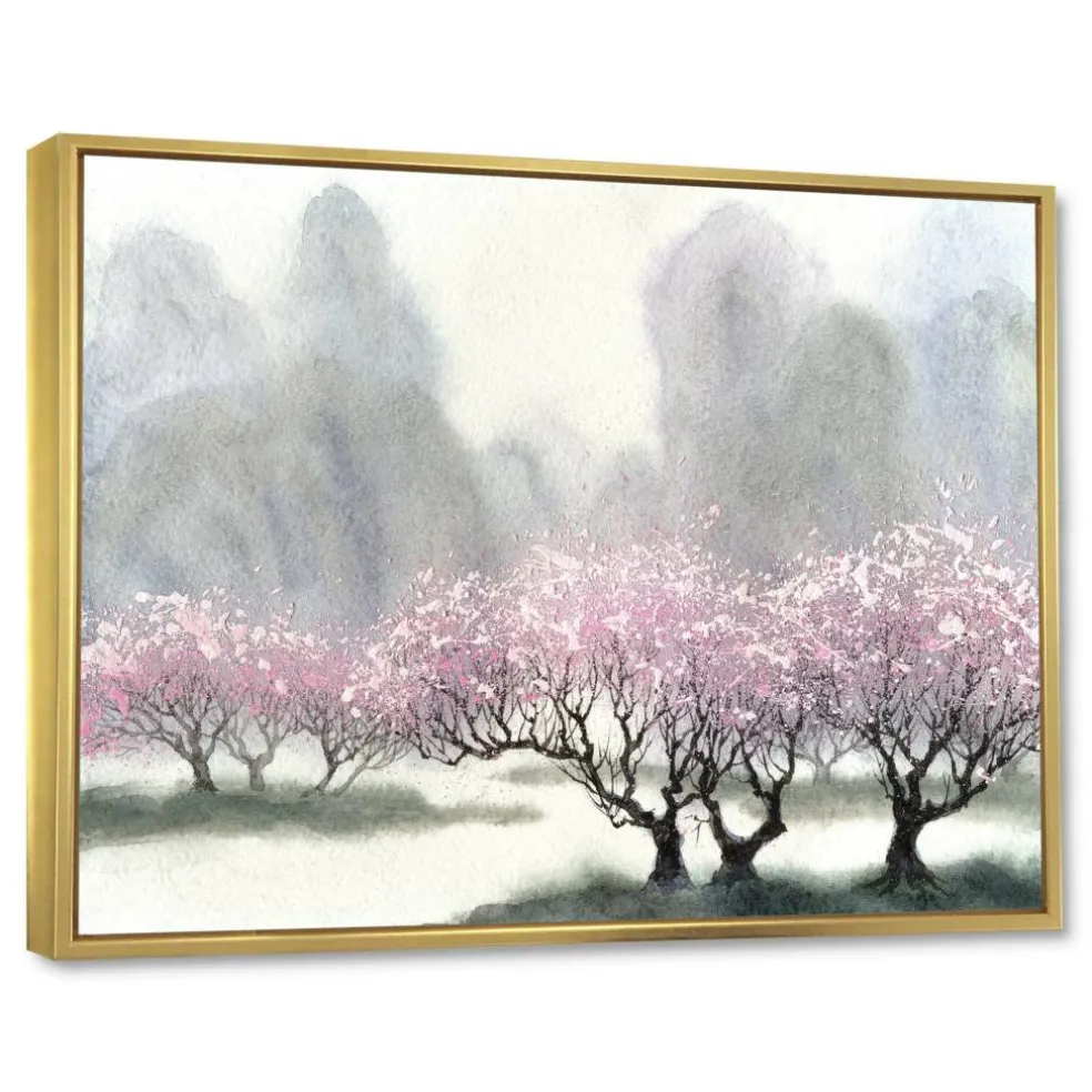 Designart - Flowering Trees at Spring - Landscape Art Print Framed Canvas