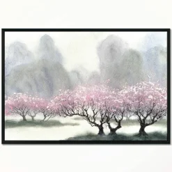 Designart - Flowering Trees at Spring - Landscape Art Print Framed Canvas