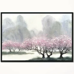 Designart - Flowering Trees at Spring - Landscape Art Print Framed Canvas