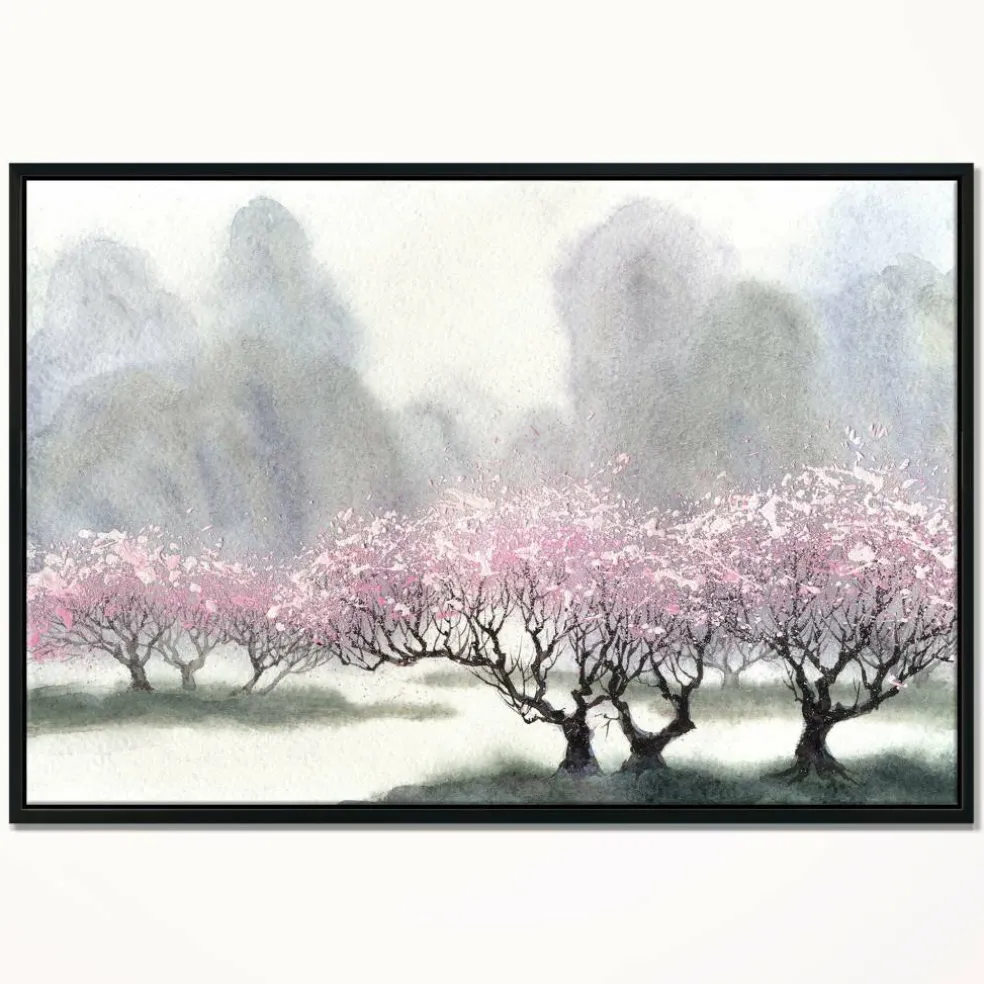 Designart - Flowering Trees at Spring - Landscape Art Print Framed Canvas