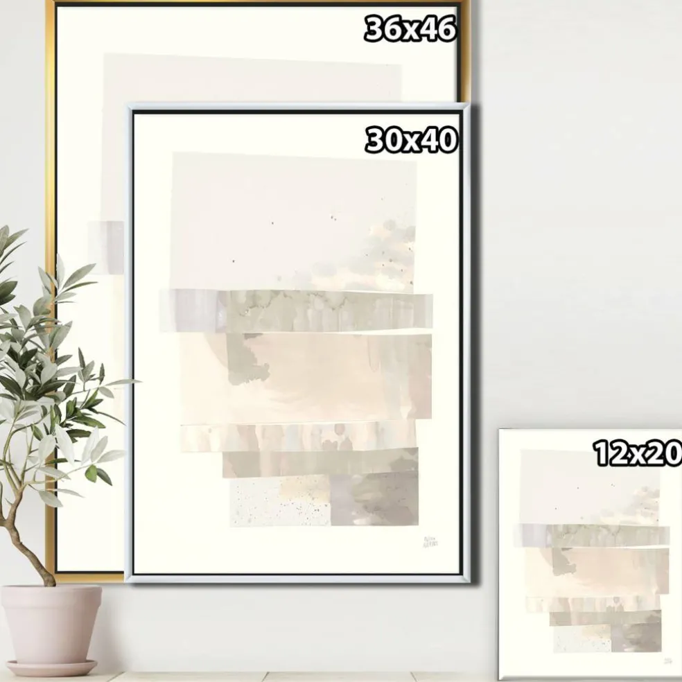 Designart - Geometric Neutral Form I - Shabby Chic Canvas in Gold Frame