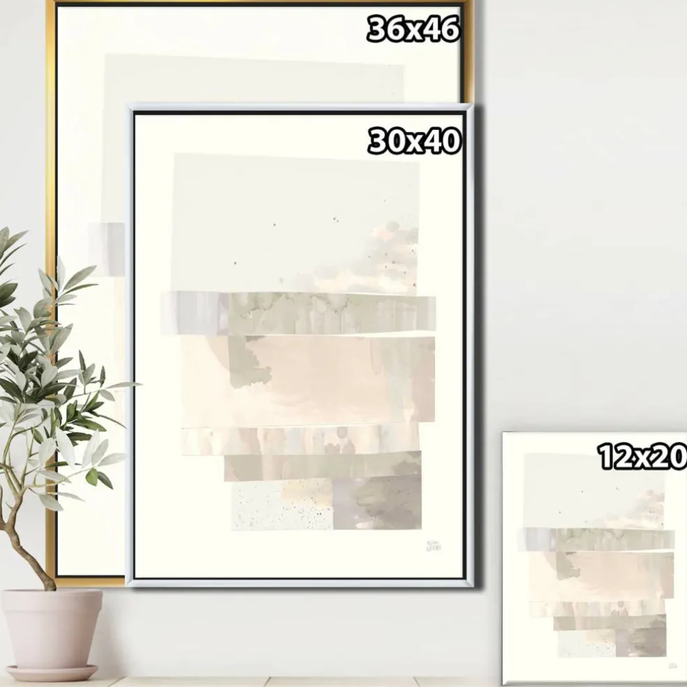 Designart - Geometric Neutral Form I - Shabby Chic Canvas in Gold Frame