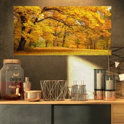 Designart - Golden Autumn Forest - Landscape Photography Canvas Print