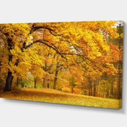 Designart - Golden Autumn Forest - Landscape Photography Canvas Print