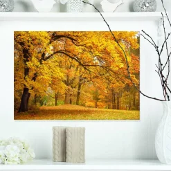 Designart - Golden Autumn Forest - Landscape Photography Canvas Print