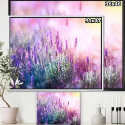 Designart - Growing and Blooming Lavender - Floral Framed Canvas Art print