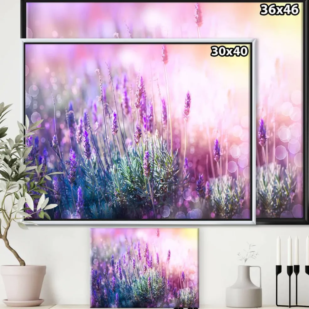 Designart - Growing and Blooming Lavender - Floral Framed Canvas Art print