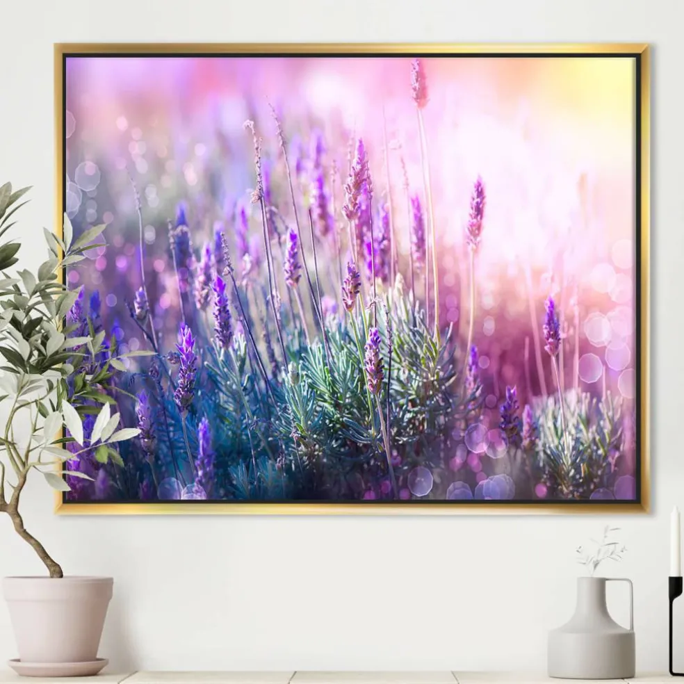 Designart - Growing and Blooming Lavender - Floral Framed Canvas Art print