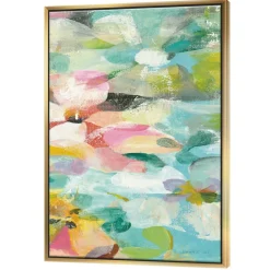 Designart - Handpainted Abstract Flowers in Blue and Pink - Cabin & Lodge Canvas in Gold Frame