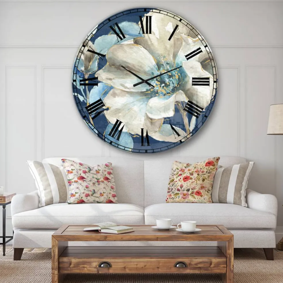 Designart Indigold Watercolor Flower I Traditional Wall Clock