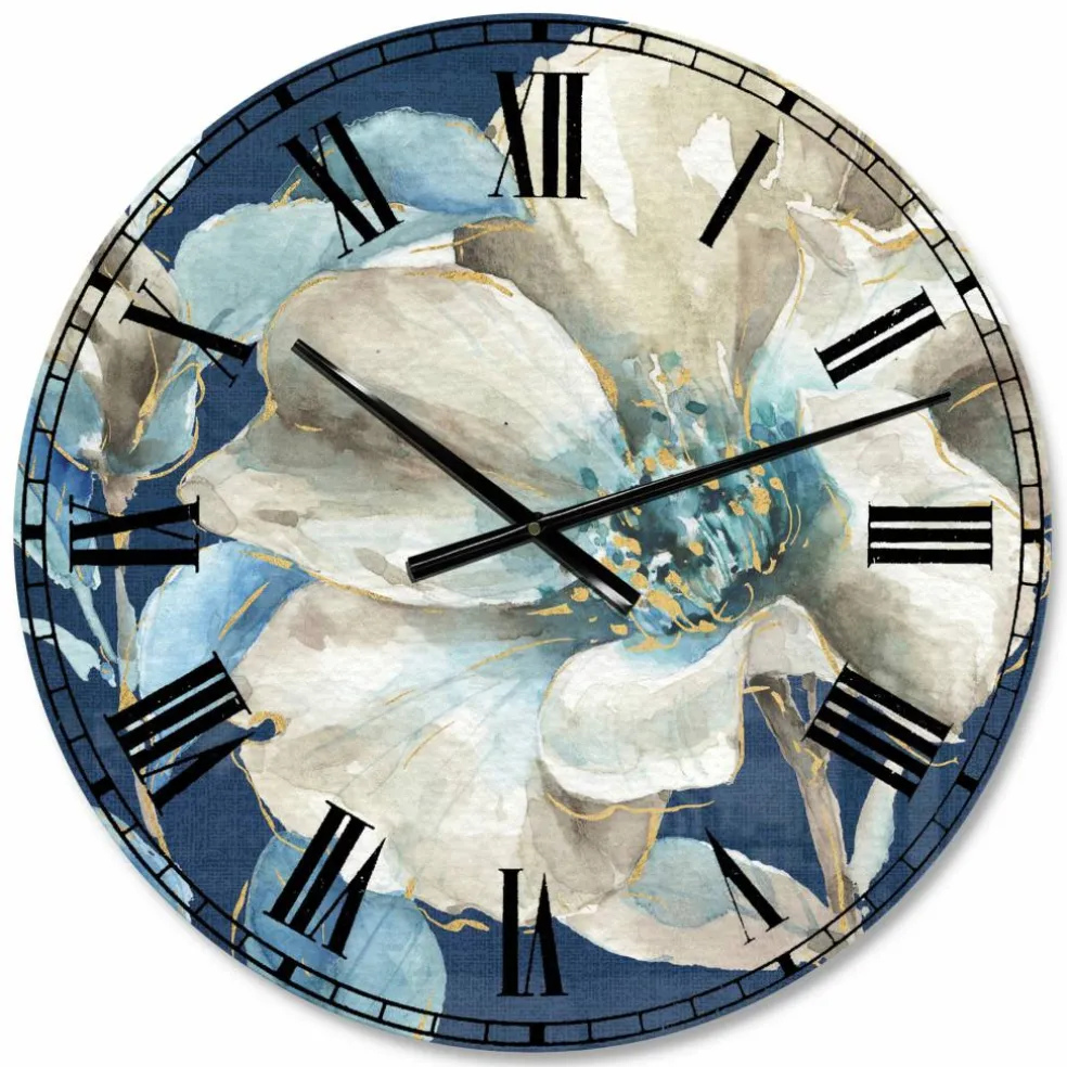 Designart Indigold Watercolor Flower I Traditional Wall Clock
