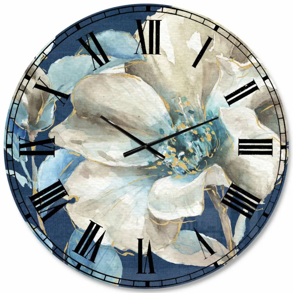 Designart Indigold Watercolor Flower I Traditional Wall Clock
