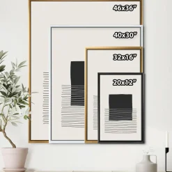 Designart - Minimal Geometric Lines And Squares VIII - Modern Canvas Wall Art Print in Black Frame