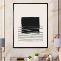 Designart - Minimal Geometric Lines And Squares VIII - Modern Canvas Wall Art Print in Black Frame