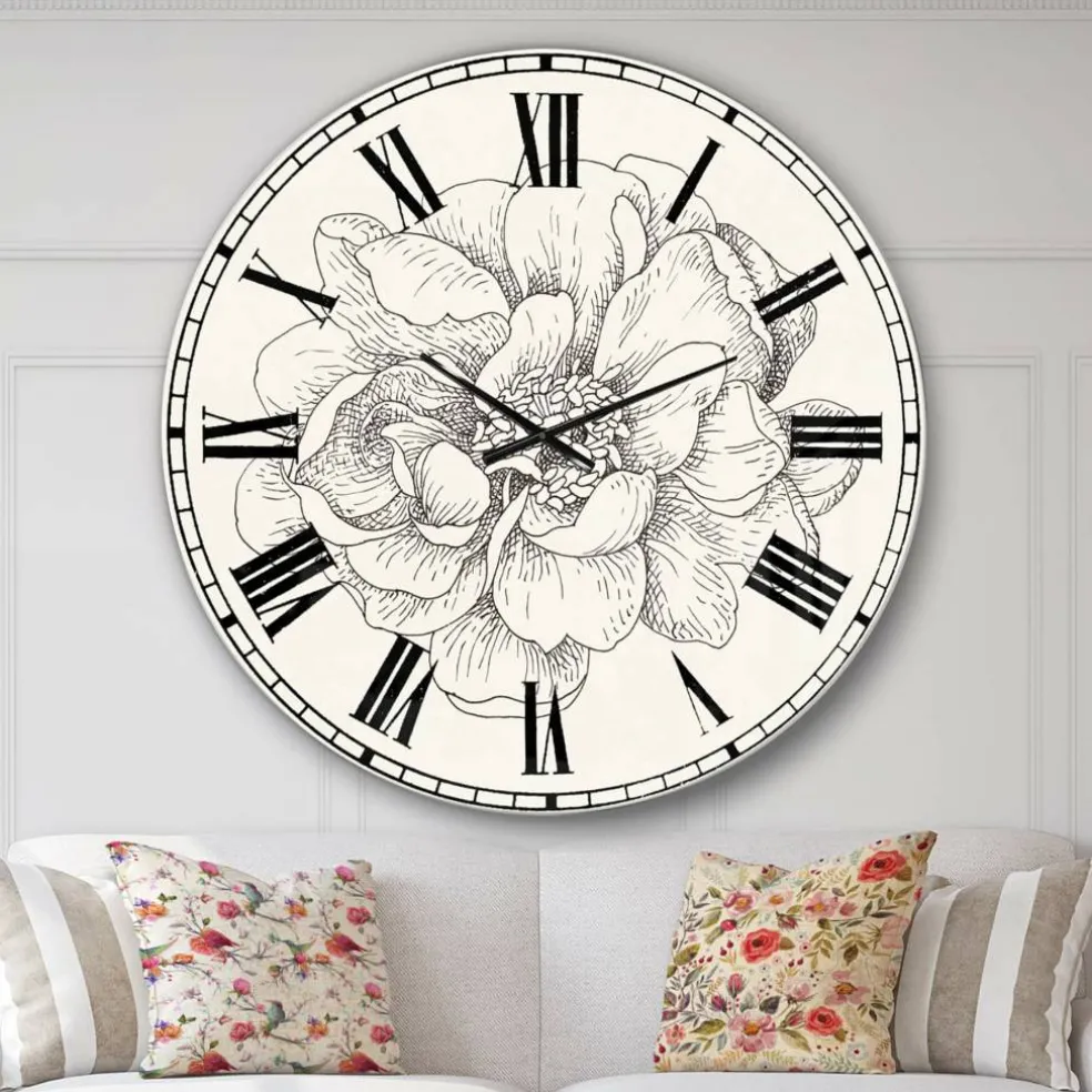 Designart 'Pen And Ink Florals Iv Farmhouse Wall Clock