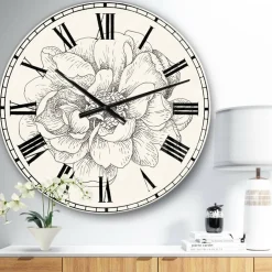 Designart 'Pen And Ink Florals Iv Farmhouse Wall Clock