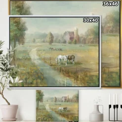 Designart - Tranquil Country Field - Farmhouse Canvas in Gold Frame