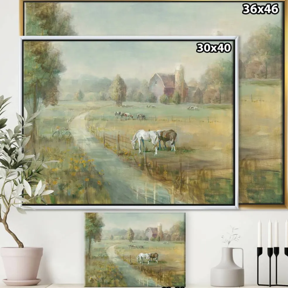 Designart - Tranquil Country Field - Farmhouse Canvas in Gold Frame