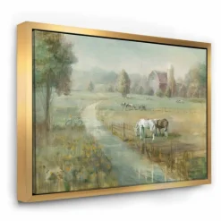 Designart - Tranquil Country Field - Farmhouse Canvas in Gold Frame