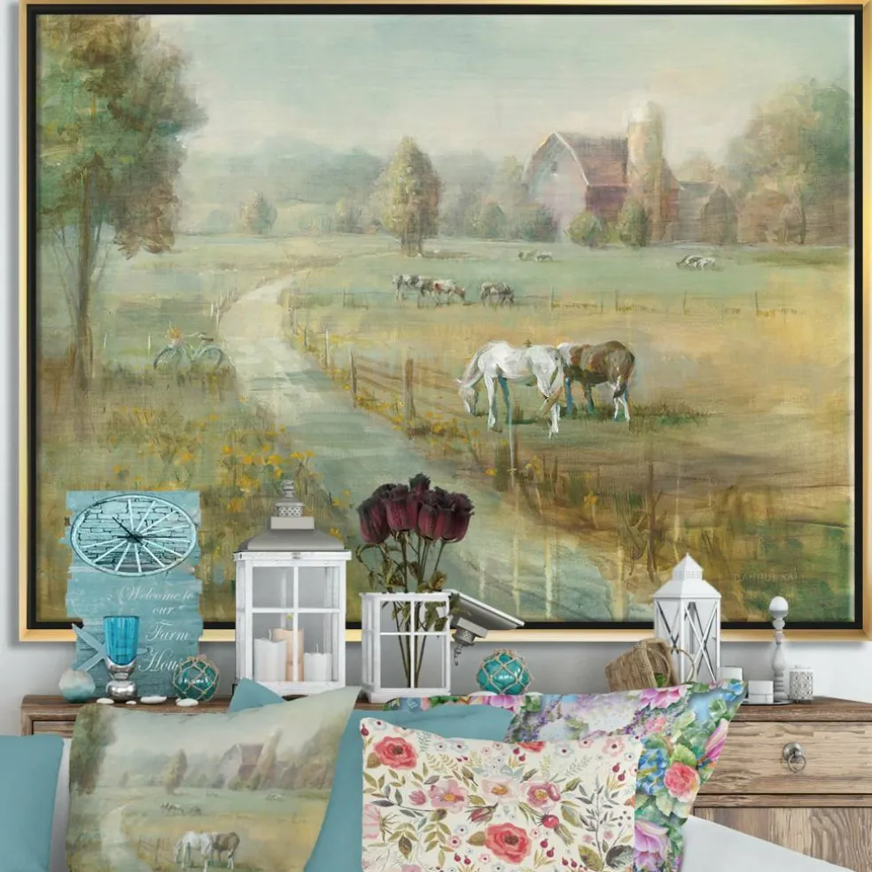 Designart - Tranquil Country Field - Farmhouse Canvas in Gold Frame