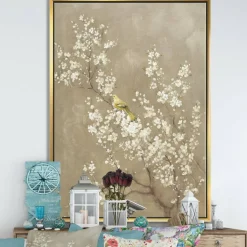 Designart - White Cherry Blossom III - Farmhouse Canvas in Gold Frame