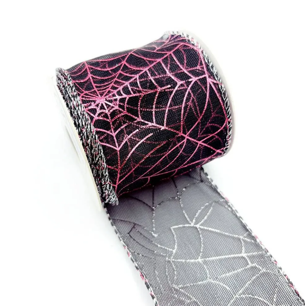 Designer’ Shop Reversible Pink & Silver Spider Web Wired Edge Ribbon 2.5" x 10 Yards – WR 63-5237